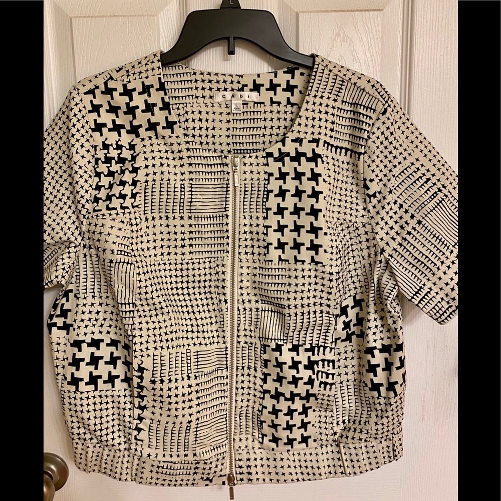 CAbi Black Cream Coupe Short Sleeve Sexy Bomber Jacket Rayon Cotton Blend Large